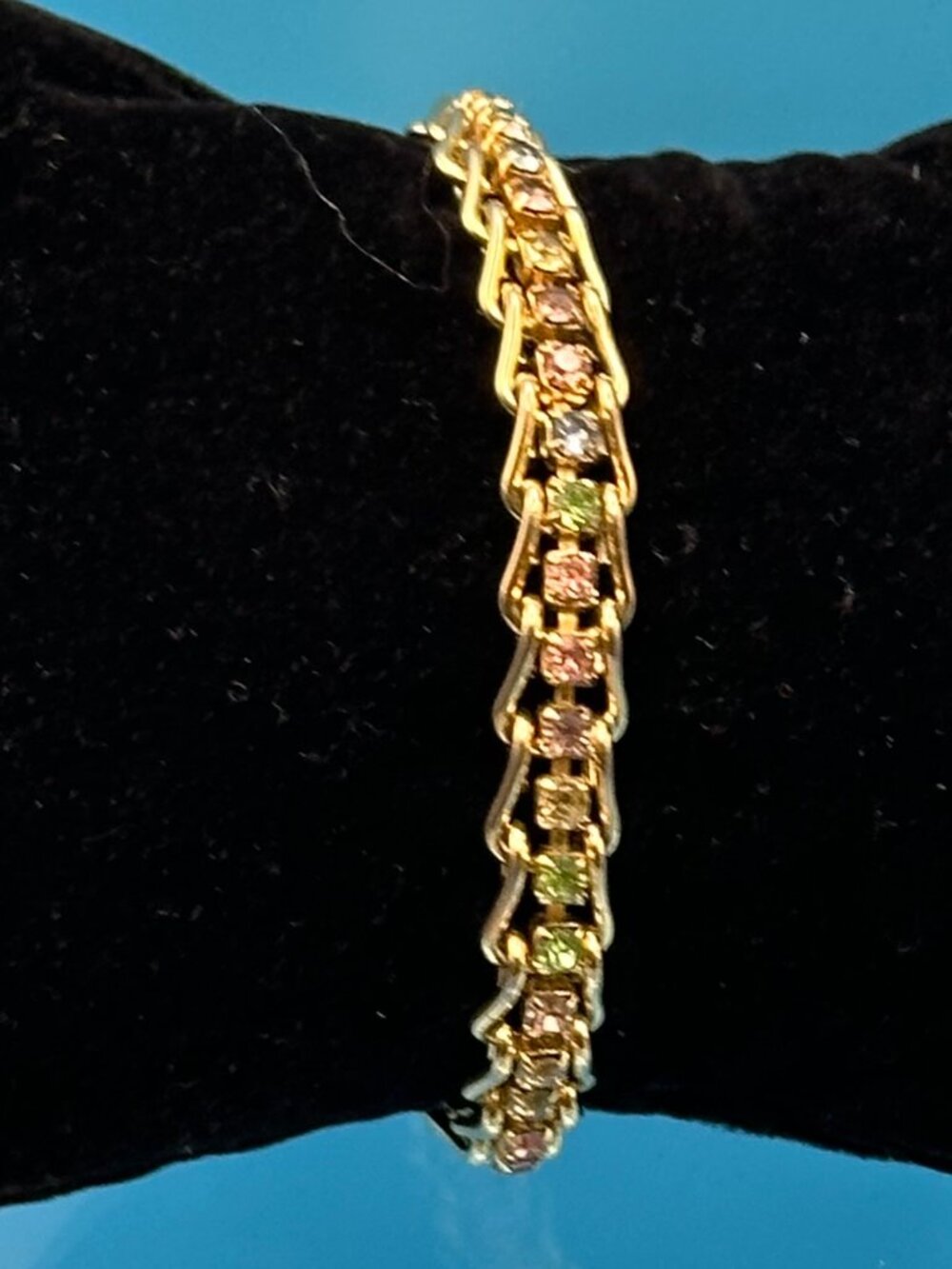 Gold-Tone Tennis Bracelet w/ Multi-Color Crystals